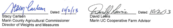 Signitures of Stacy Carlsen and David Lewis both signed on October second 2013