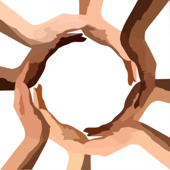 diverse hands coming together to form circle