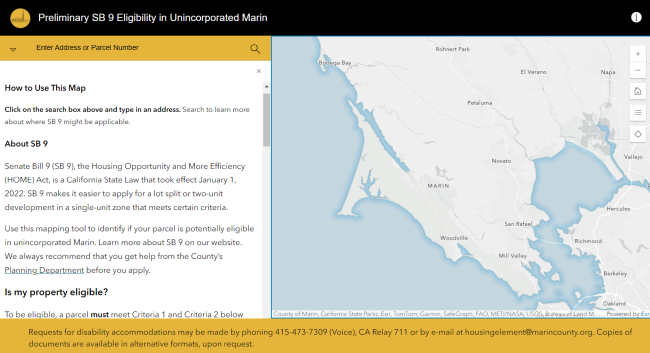 Interactive mapping tool to help property owners preliminarily identify if their property is eligible for SB 9.
