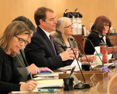 The five members of the Marin County Board of Supervisors shown during a board meeting.