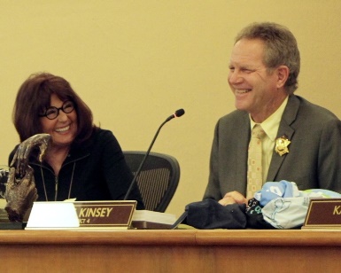 Supervisor Steve Kinsey (right) and Supervisor Judy Arnold (left) share a laugh.