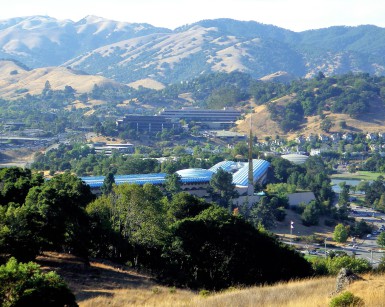 A view of the Marin County Civic Center from the surrounding hills.