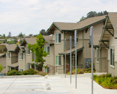An exterior view of a row of apartments in Marin County.