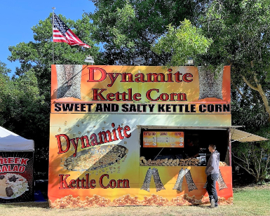Photo shows the kettle corn booth at a previous Marin County Fair.