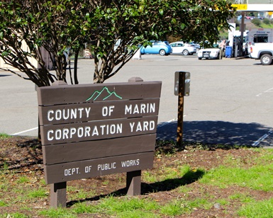 A sign says 'County of Marin Corporation Yard'