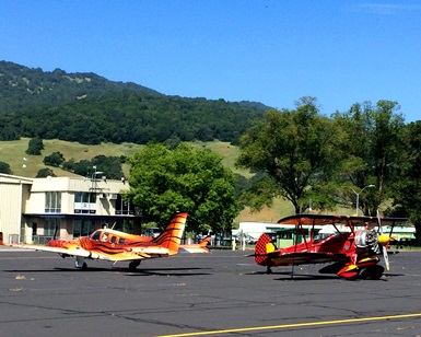 Two planes sit on a runway at Gnoss Field in Novato.