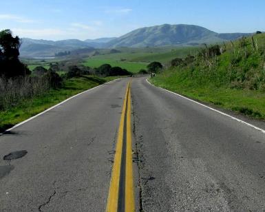 A 'before' view of subpar pavement on Point Reyes-Petaluma Road.