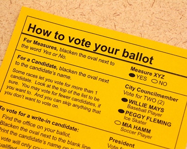 Printed instructions sitting on a table that say 'How to vote your ballot'