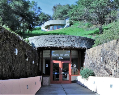 an exterior view of the front door and entry at the Marin County Jail.