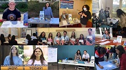 Photo montage of Student Elections Ambassadors at school and community voter registration drives, Ambassador trainings, and screenshots of National Voter Registration Day videos