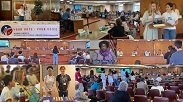 Photo montage of Student Elections Ambassadors, other student participants, the panel of mayors and elected officials, and a screenshot of the CA Secretary of State welcome video at the 2023 Meet Mayor: Youth Town Hall at the Marin County Civic Center Board Chambers