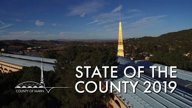 2019 State of the County cover image, showing an aerial view of the Marin County Civic Center
