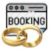 Icon with wedding rings and booking to represent booking a marriage license online