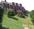 A row of houses along the crest of a hill