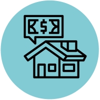Icon of a house with a dollar bill on top