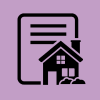 Icon of a house with a document behind it, symbolizing housing law.