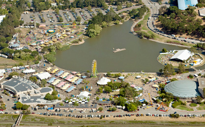 Aerial photo of the Marin Center and its facilities during the County Fair