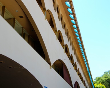 An exterior photo of the Marin County Civic Center