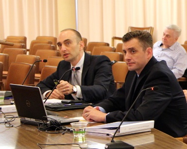 County Administrator Matthew Hymel (left) and Budget Manager Bret Uppendahl (right) speak at the budget hearings.