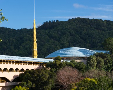 A view of the Marin County Civic Center including the dome and the spire.