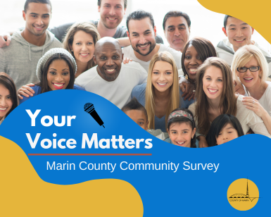 Artistic Graphic says Your Voice Matters, Marin County Community Survey
