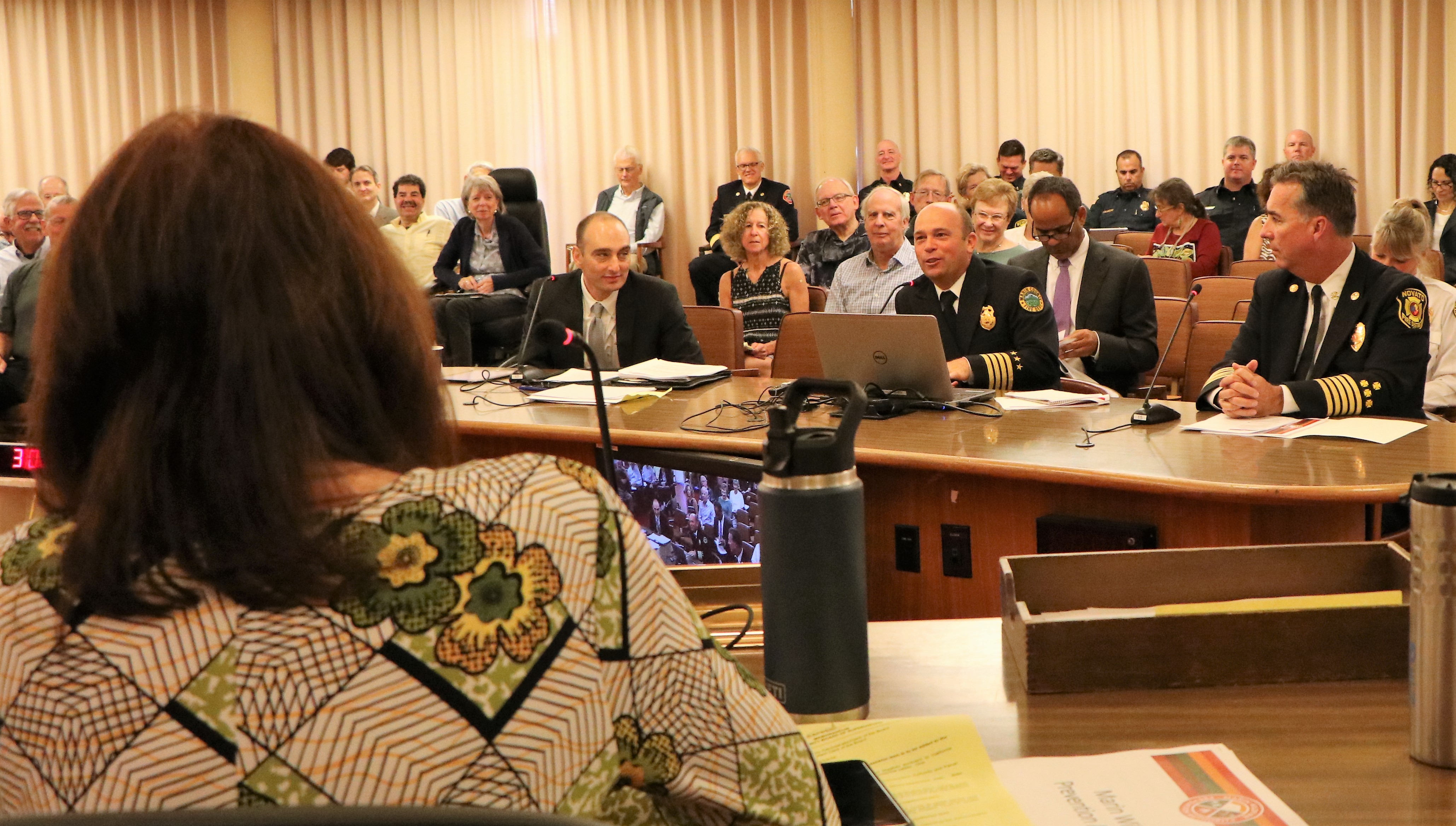 Marin County Fire Department Chief Jason Weber speaks to the Board of Supervisors about the Marin Wildfire Protection Agency during a September 2019 meeting.