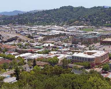 A view from a hilltop of downtown San Rafael.