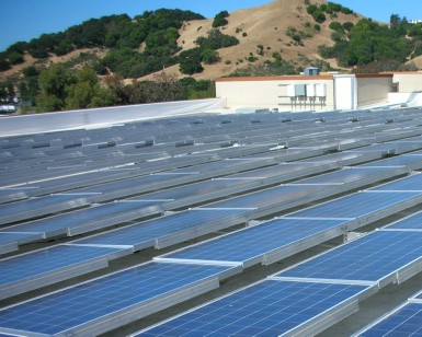 A solar array on the roof of a county-owned building in San Rafael.