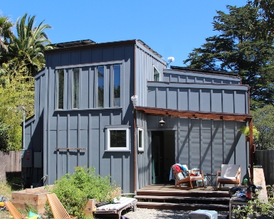 The exterior of a two-story home in Bolinas.
