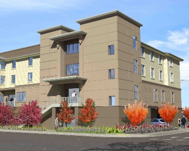 An architectural rendering of the housing development on Mill Street in San Rafael.