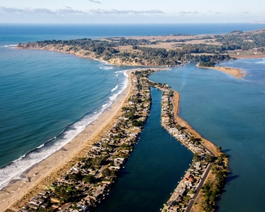 An aerial view of Stinson Beach