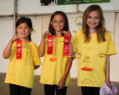 Three girls hold up their second place ribbons at last year's county fair