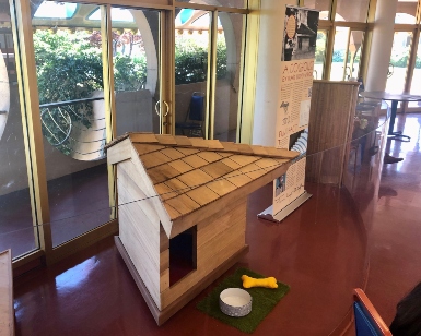 The Frank Lloyd Wright-designed doghouse sits in the Civic Center cafe.
