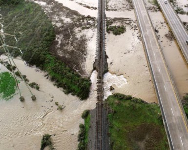 An aerial view of the flooding near Highway 37 in Novato on February 14, 2019.