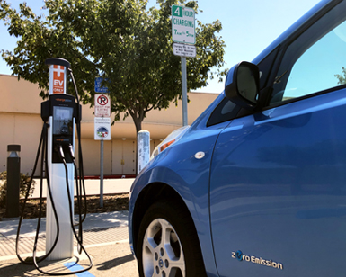 An electric vehicle charging station at the Marin Center.