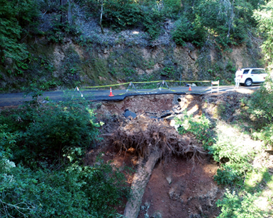 An aerial view of damage to Fairfax-Bolinas Road that will be repaired.