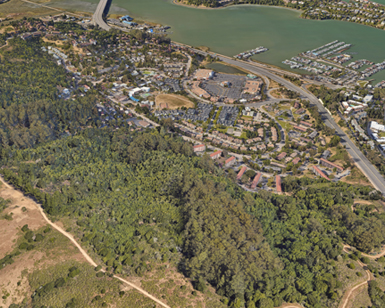 Aerial view of Marin City showing parts of the Marin Headlands and Richardson Bay