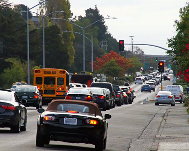 Traffic along Sir Francis Drake Boulevard in Greenbrae.