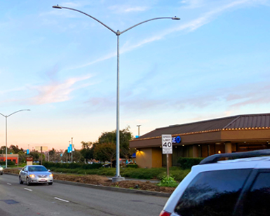 A street view of a new light pole along Sir Francis Drake Boulevard