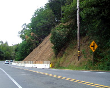 Slide repair is shown along Sir Francis Drake Boulevard at Baywood Canyon in Fairfax.