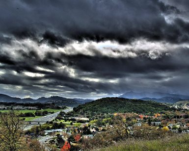 A hilltop view of storm clouds over Marin.