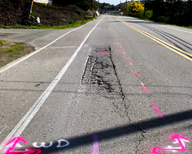 A closeup view of deteriorated pavement that will be rehabilitated.