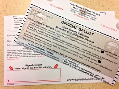 A close-up view of a vote-by-mail ballot