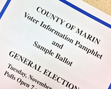 A close-up view of the cover of the voter information pamphlet and sample ballot.