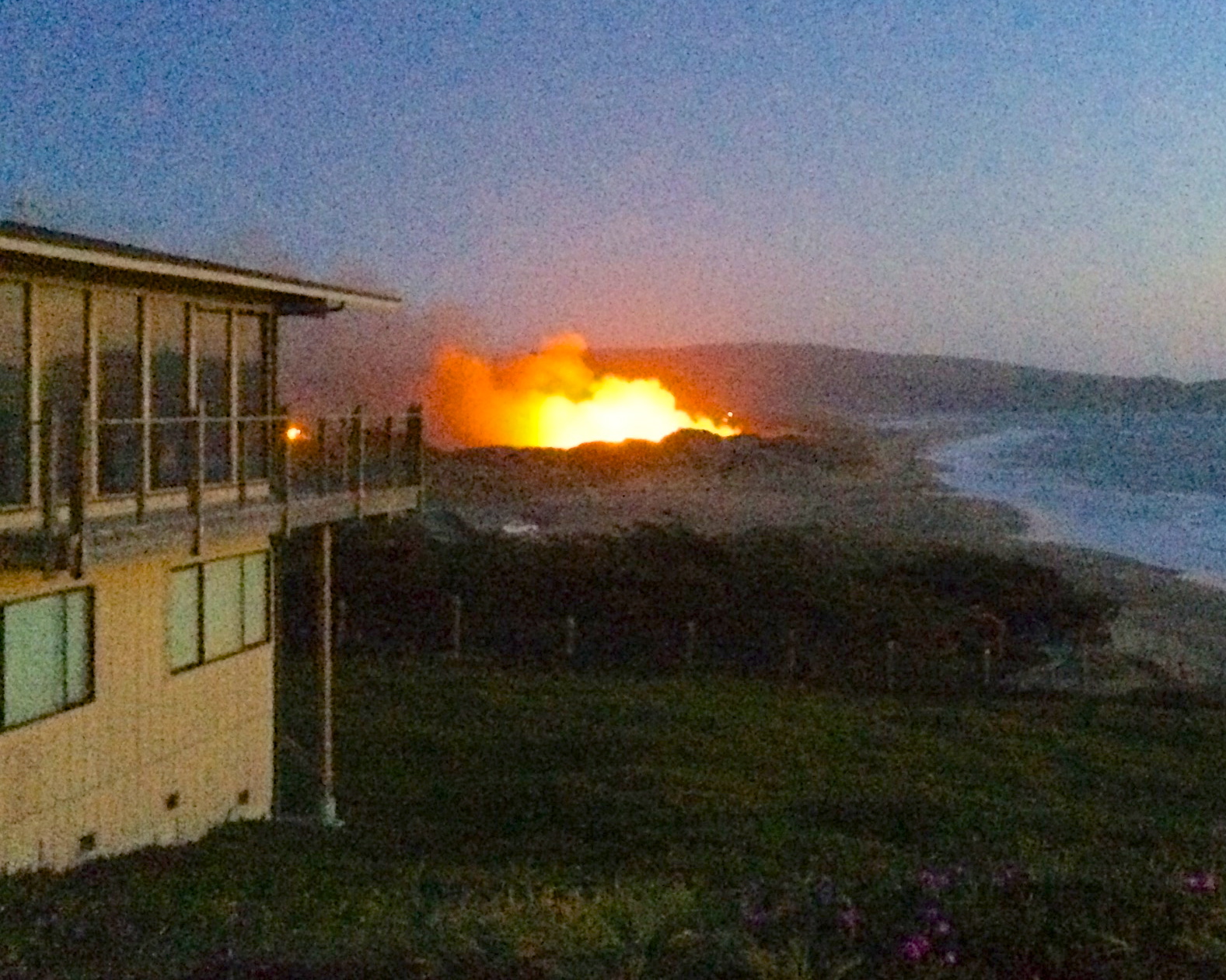 A view of the grass fire at Dillon Beach from several hundred yards away