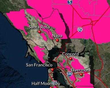 National Weather Service map showing Marin County in the Red Flag Warning area