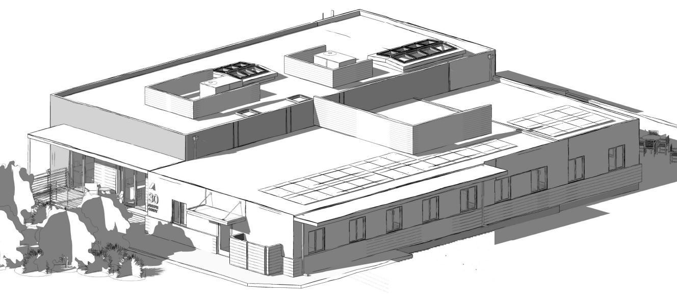 An architectural rendering of a renovated building at 30 Joseph Court in San Rafael