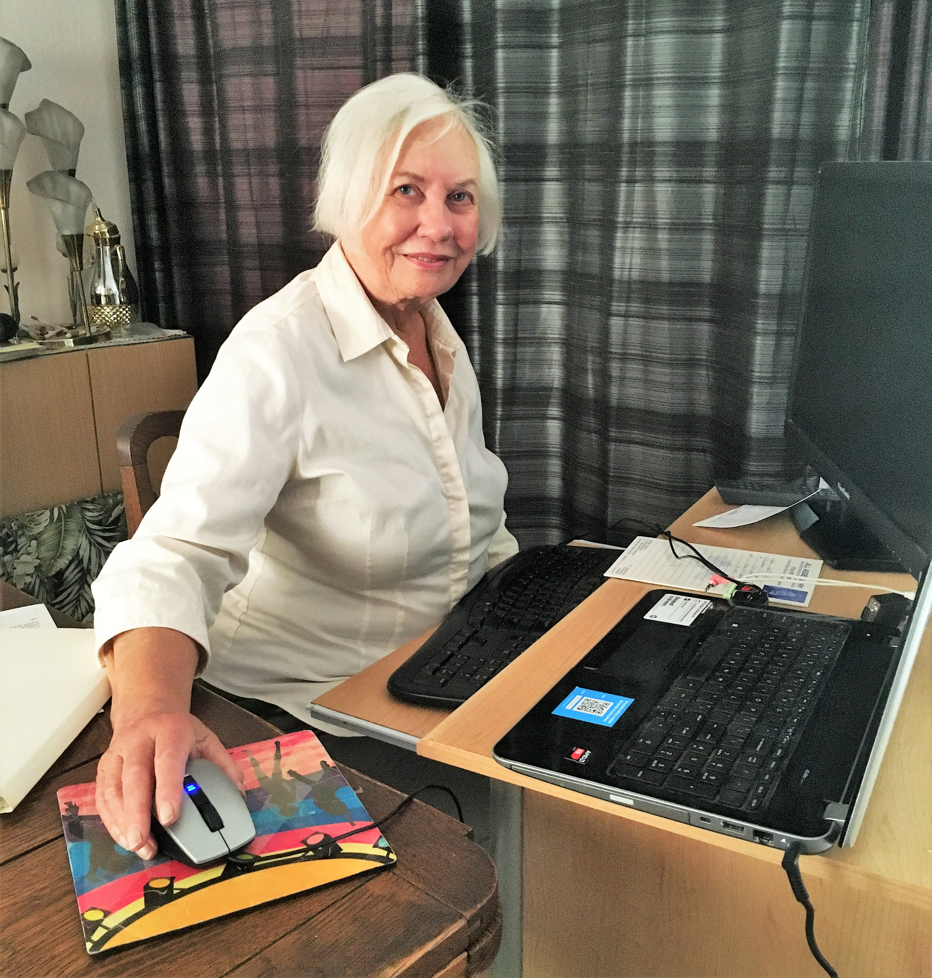 Jill Aggersbury of Novato, a retired nurse, works on COVID-19 contact tracing from her home.