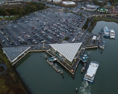 An aerial view of the Larkspur Ferry Terminal