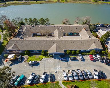 An aerial view of the property of 1251 S. Eliseo Drive in Greenbrae.